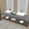 Modern Bathroom Vanity With Double Sinks Marble Countertop Large Mirror And Towels