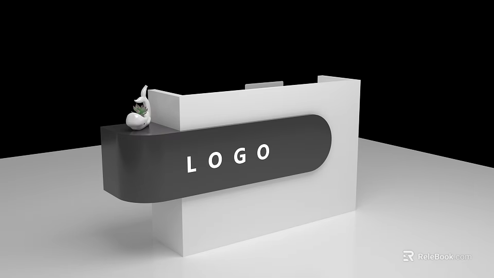 Modern Reception Desk With Logo And White Black Sleek Design 3d model