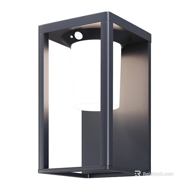 Modern Outdoor Light with Black Frame and Cylindrical White Lampshade for Garden Pathway 3d model 