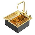 Stainless Steel Double Bowl Kitchen Sink With Folding Drying Rack And Faucet
