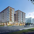 Modern Multi story Building Exterior Design With Glass Facade Wooden Accents And Street View