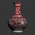 Decorative Red Porcelain Vase With Intricate White Floral Patterns And Smooth Curved Body