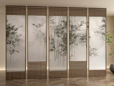 Quiet ancient grille partition bamboo curtain 3d model