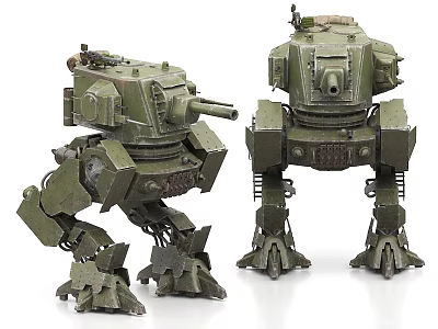 Futuristic Green Mech Weapon With Mechanical Legs Cannon And Detailed Military Design 3d model