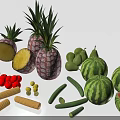 Fresh Assorted Fruits and Vegetables Display with Pineapples Watermelons Cucumbers and Strawberries