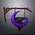 Ornate Fantasy Ring Structure With Purple Runes Red Spiked Bracket And Chains