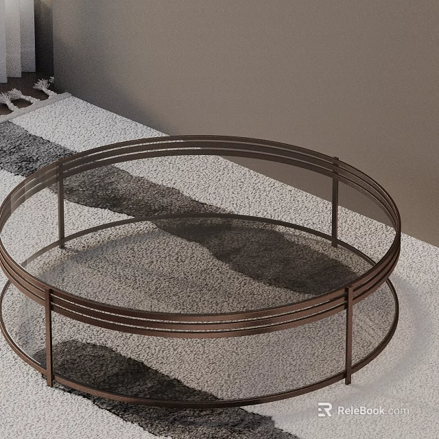Modern Sofa and Coffee Table Set with Round Glass Top Metal Frame on Patterned Rug 3d model 