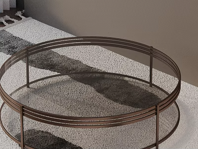 Modern Sofa and Coffee Table Set with Round Glass Top Metal Frame on Patterned Rug 3d model