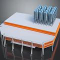 Industrial Wall Structure Featuring Orange White Design And Multi Level Platform With Silver Silos