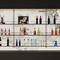 Elegant Wine Cabinet Interior Design With Various Wine Bottles And Decorative Elements 3d model