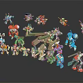 Colorful Robot Toys Collection Featuring Various Action Figures And Mechanical Parts