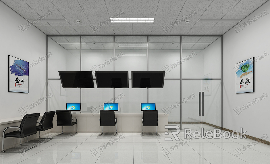 Modern monitoring room Curtain wall monitoring room model