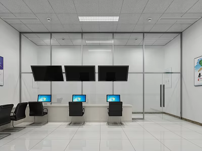 Modern monitoring room Curtain wall monitoring room 3d model