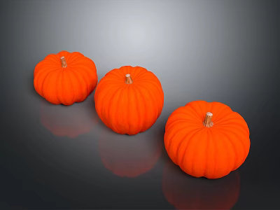 Three Vibrant Orange Pumpkins Fresh Ripe Food For Cooking And Baking 3d model