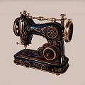 Vintage Ornate Sewing Machine With Gold Blue Accents And Intricate Gears
