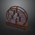 Traditional Wooden Display Shelf With Circular Frame Multiple Shelves And Storage Base