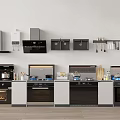 Modern Kitchen Appliances Collection With Oven Stove Hood And Countertop Essentials