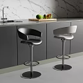 Modern Black And White Kitchen Bar Stools With Curved Backrest And Metal Base 3d model