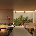 Tranquil Indoor Landscape With Various Green Plants Water Pond Decorative Stones And Soft Lighting