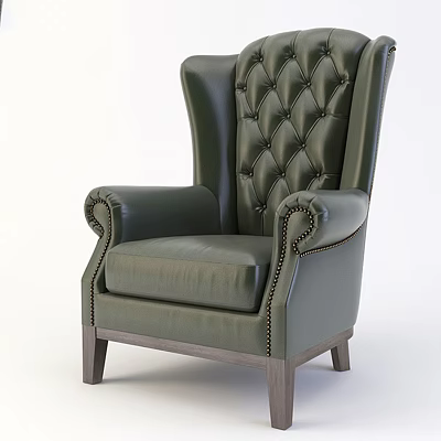 Dark Green Diamond Tufted Single Sofa With Curved Armrests And Wooden Legs 3d model