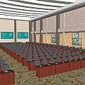 Large Modern Conference Room With Seating Rows Podium And Projection Screen