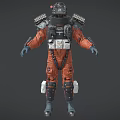 Game Movie Character in Orange Black Sci Fi Suit with Backpack Shoulder and Knee Guards