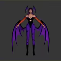 Purple Haired Fantasy Character With Black Purple Outfit Red Sleeves And Purple Wings