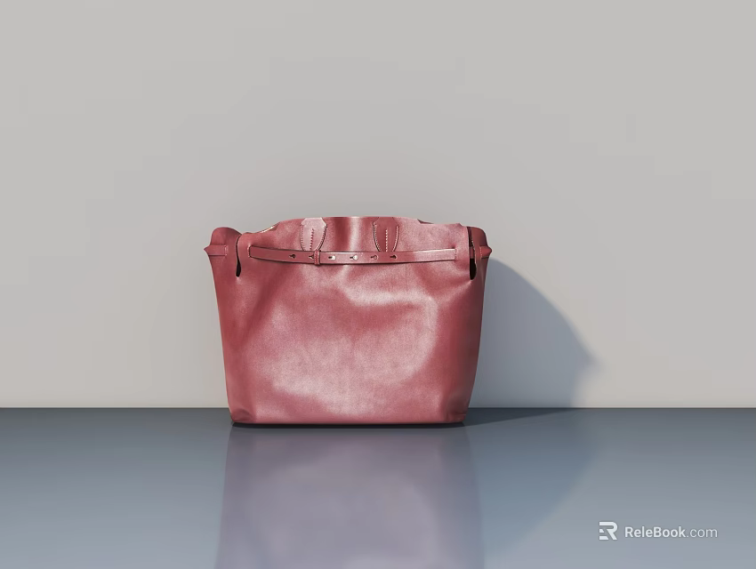 Red Leather Handbag Placed On Gray Surface With Smooth Gray Background Wall 3d model 