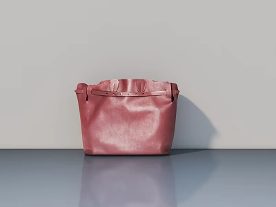 Red Leather Handbag Placed On Gray Surface With Smooth Gray Background Wall 3d model