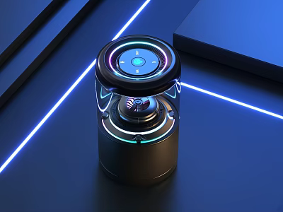 Modern Electrical Appliance With Ring Light Control Buttons And Smart Features On Geometric Background With Blue Ambient Lighting 3d model