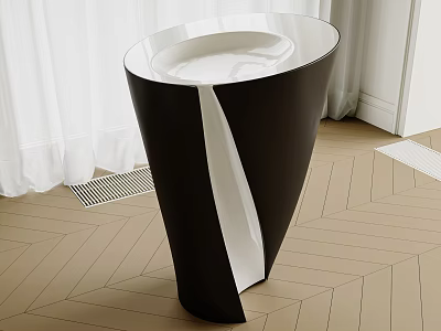 Modern Black and White Washbasin with Unique Shape on Herringbone Wooden Floor 3d model