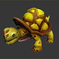Cute Cartoon Style Turtle With Yellow Orange Shell And Red Spots 3d model