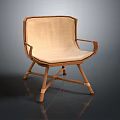 Simple Design Leisure Chair Featuring Wooden Frame Beige Woven Seat Backrest Armrests And Crossed Legs