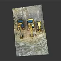 Yellow Construction Equipment With CAT Excavators And Bulldozers On Site