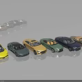 Car Lineup Display Featuring Various Colors And Different Style Models 3d model