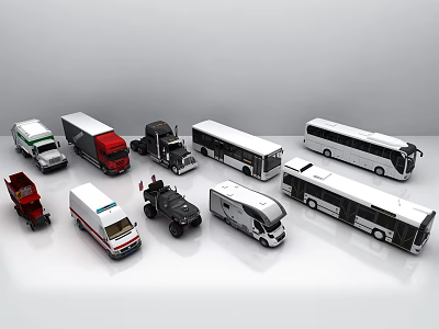 Diverse Collection of Vehicles Featuring Trucks Buses Ambulances and Fire Trucks 3d model