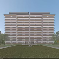 Modern High Rise Residential Building With Landscaped Lawn And Surrounding Trees