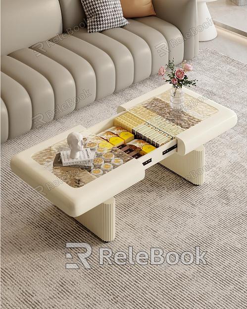 Cream wind retractable lifting coffee table model