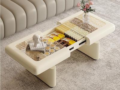 Cream wind retractable lifting coffee table model