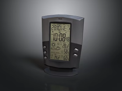 Gray Digital Weather Station Clock with Time Date Temperature Humidity and Weather 3d model