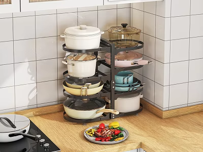 Rotating Multi Tiered Kitchen Corner Shelf for Storing Pots and Pans 3d model