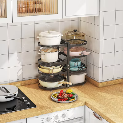 Rotating Multi Tiered Kitchen Corner Shelf for Storing Pots and Pans 3d model
