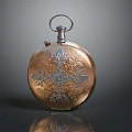 Vintage Copper Pocket Watch with Engraved Floral Patterns on Classic Round Case