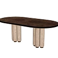 Oval Wooden Top Dining Table With Four Cylindrical Beige Legs Design