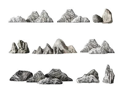 Natural Stone Garden Ornaments With Various Shaped Decorative Rocks For Landscape Design 3d model