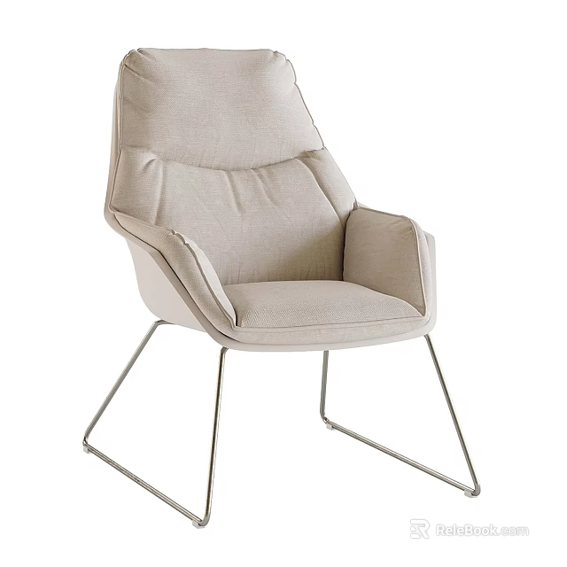 Beige High Back Lounge Chair With Padded Seat And Metal Legs Frame 3d model 