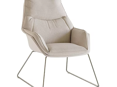 Beige High Back Lounge Chair With Padded Seat And Metal Legs Frame 3d model