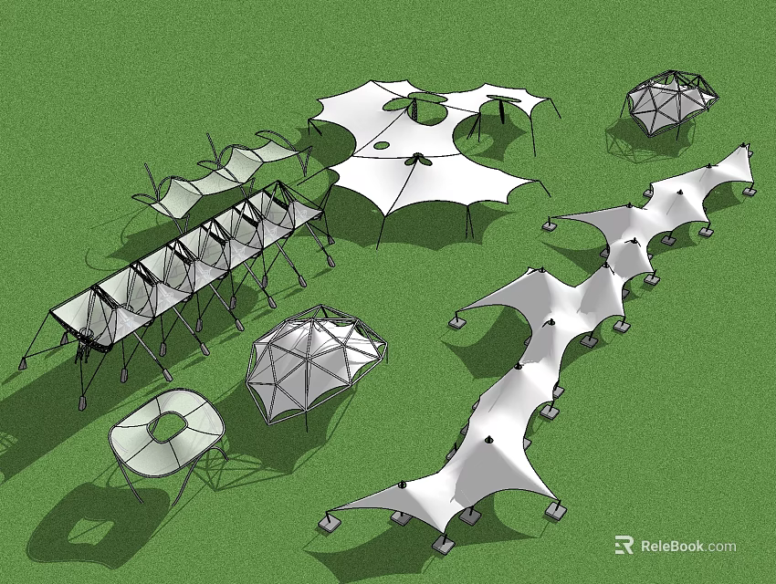 Modern Tensile Membrane Architectural Designs With Various Shapes And Outdoor Applications 3d model 