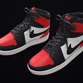 Stylish High Top Sneakers Red Black White Colorway With Red Sole And Nike Logo Design