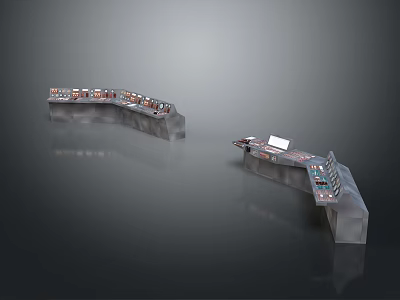 Modern Curved And Straight Service Counters With Display Screens And Control Panels 3d model
